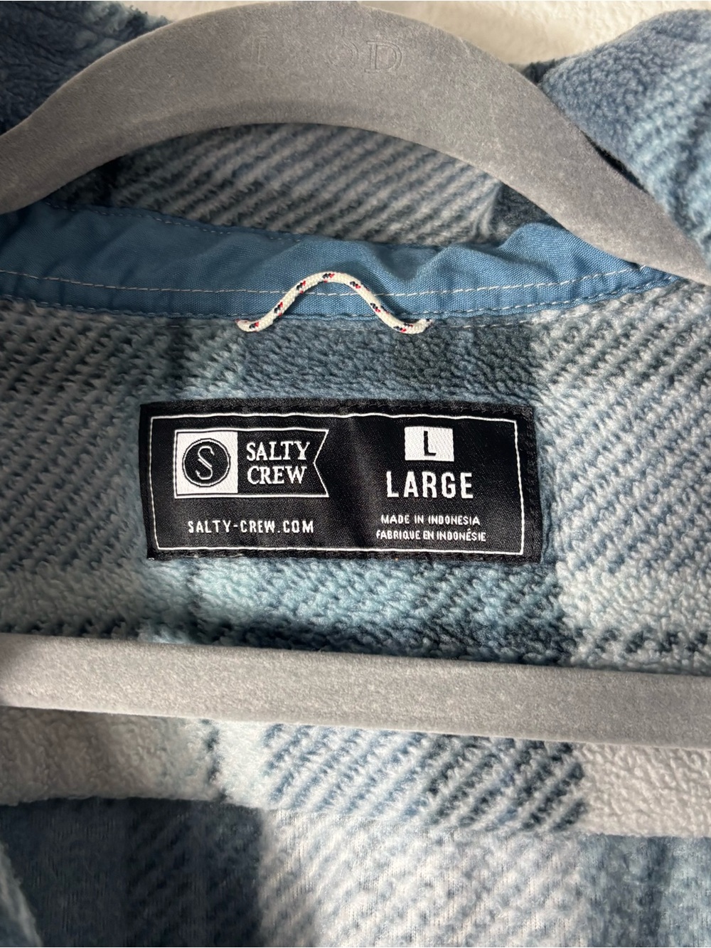 Salty Crew Fleece Flannel Shirt Jacket Blue Plaid Large - Picture 4 of 6